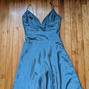 Mid length black tie dress - sz4-6 us shiny silvery teal